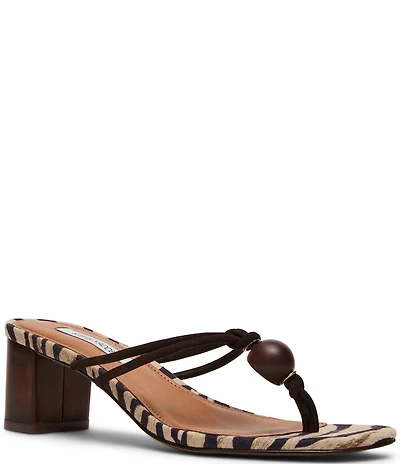 Steve Madden Remedy Nubuck Zebra Print Wood Detail Block Heel Thong Sandals