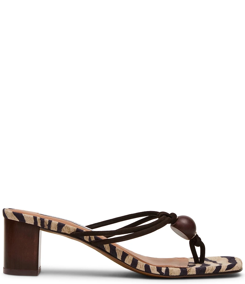 Steve Madden Remedy Nubuck Zebra Print Wood Detail Block Heel Thong Sandals