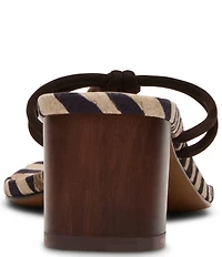 Steve Madden Remedy Nubuck Zebra Print Wood Detail Block Heel Thong Sandals