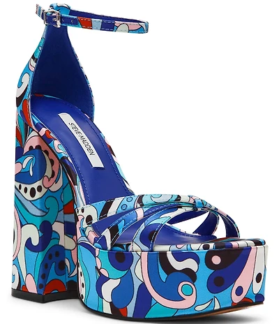 Steve Madden Retro Groovy Print Block Heel Platform Dress Sandals