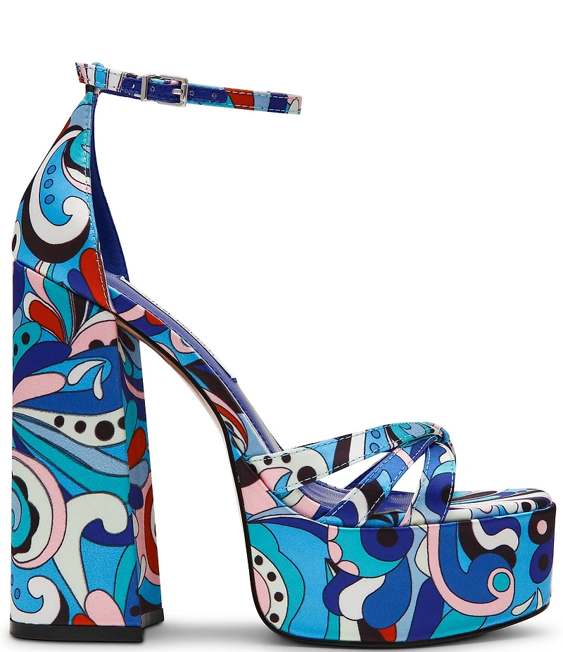 Steve Madden Retro Groovy Print Block Heel Platform Dress Sandals