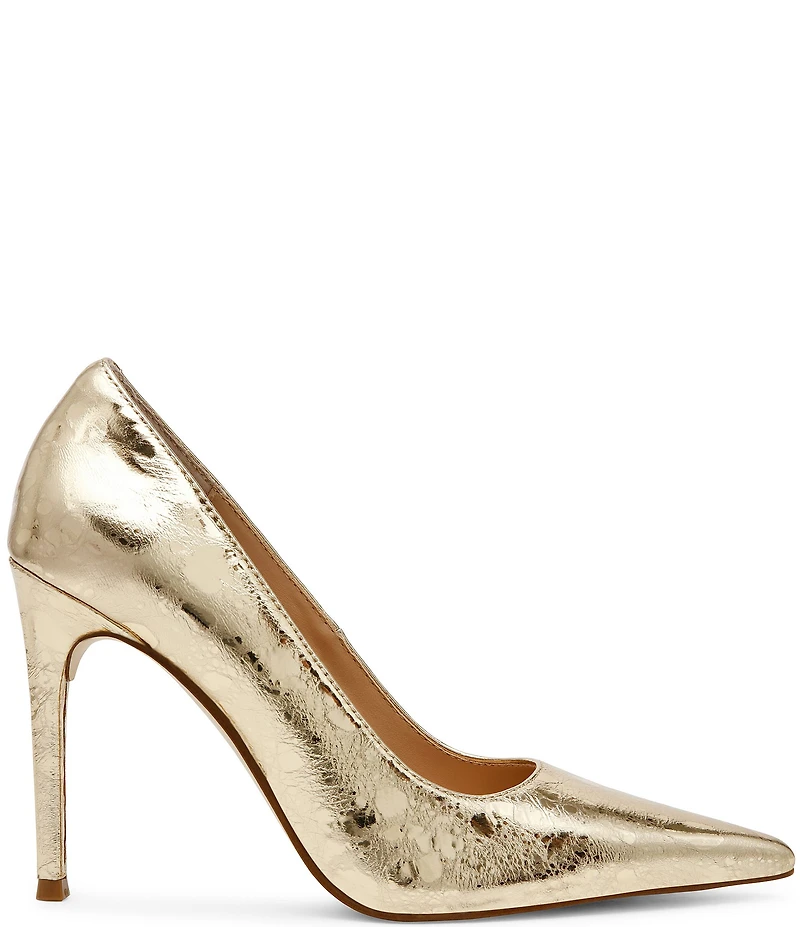 Steve Madden Reya Metallic Crackle Leather Pointed Toe Stiletto Pumps