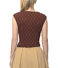 Steve Madden Rhinestone Boat Neck Ruched Cap Sleeve Top