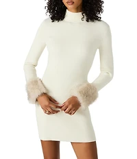 Steve Madden Riello Knit Faux Fur Sleeve Cuff Mini Dress