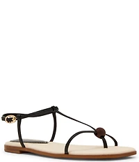 Steve Madden Ritzy Nappa Leather Wood Detail T-Strap Flat Sandals