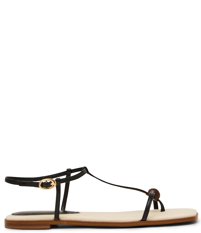 Steve Madden Ritzy Nappa Leather Wood Detail T-Strap Flat Sandals