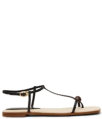 Steve Madden Ritzy Nappa Leather Wood Detail T-Strap Flat Sandals