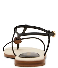 Steve Madden Ritzy Nappa Leather Wood Detail T-Strap Flat Sandals