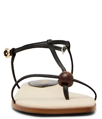 Steve Madden Ritzy Nappa Leather Wood Detail T-Strap Flat Sandals