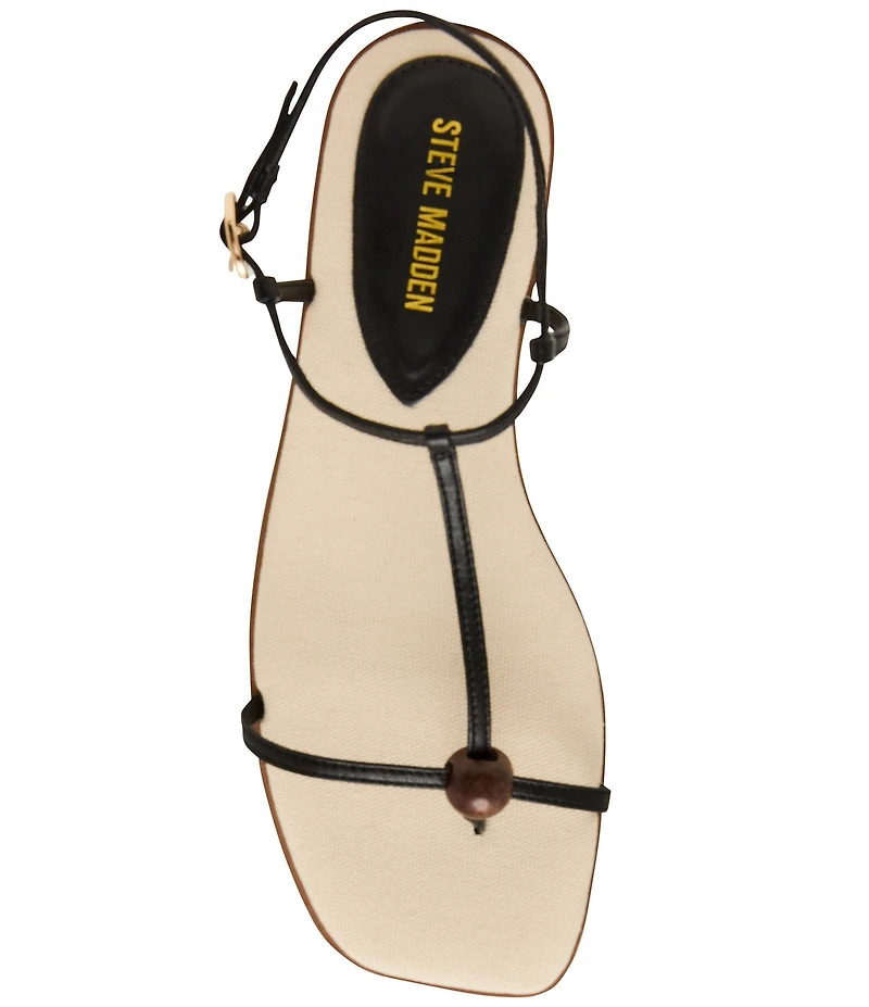 Steve Madden Ritzy Nappa Leather Wood Detail T-Strap Flat Sandals