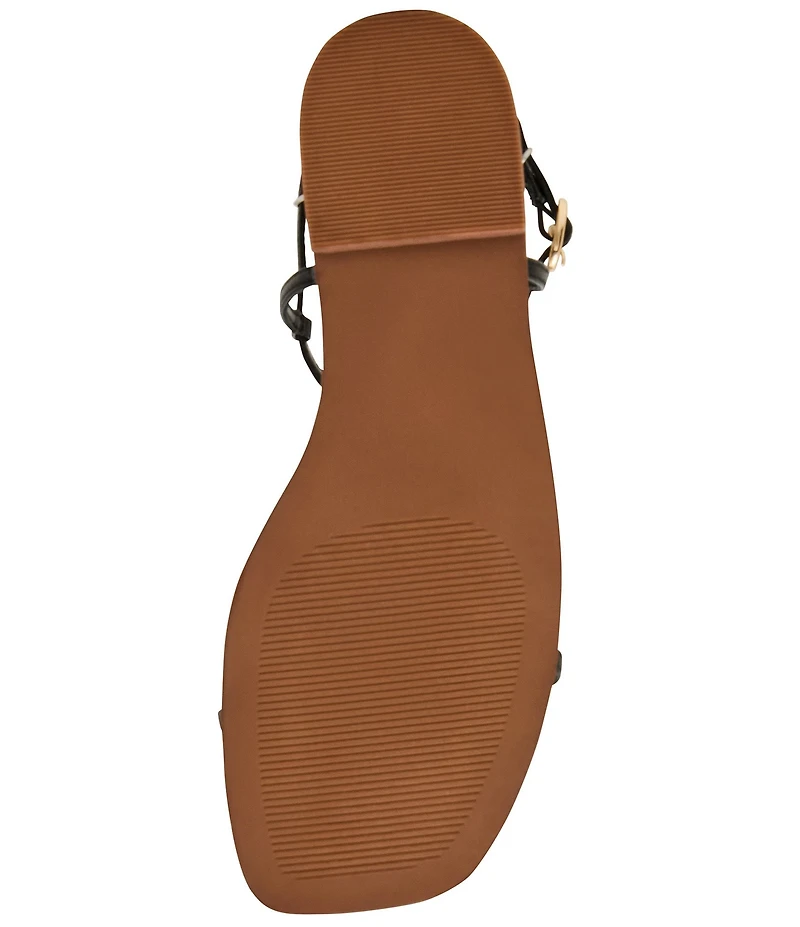 Steve Madden Ritzy Nappa Leather Wood Detail T-Strap Flat Sandals