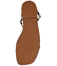Steve Madden Ritzy Nappa Leather Wood Detail T-Strap Flat Sandals