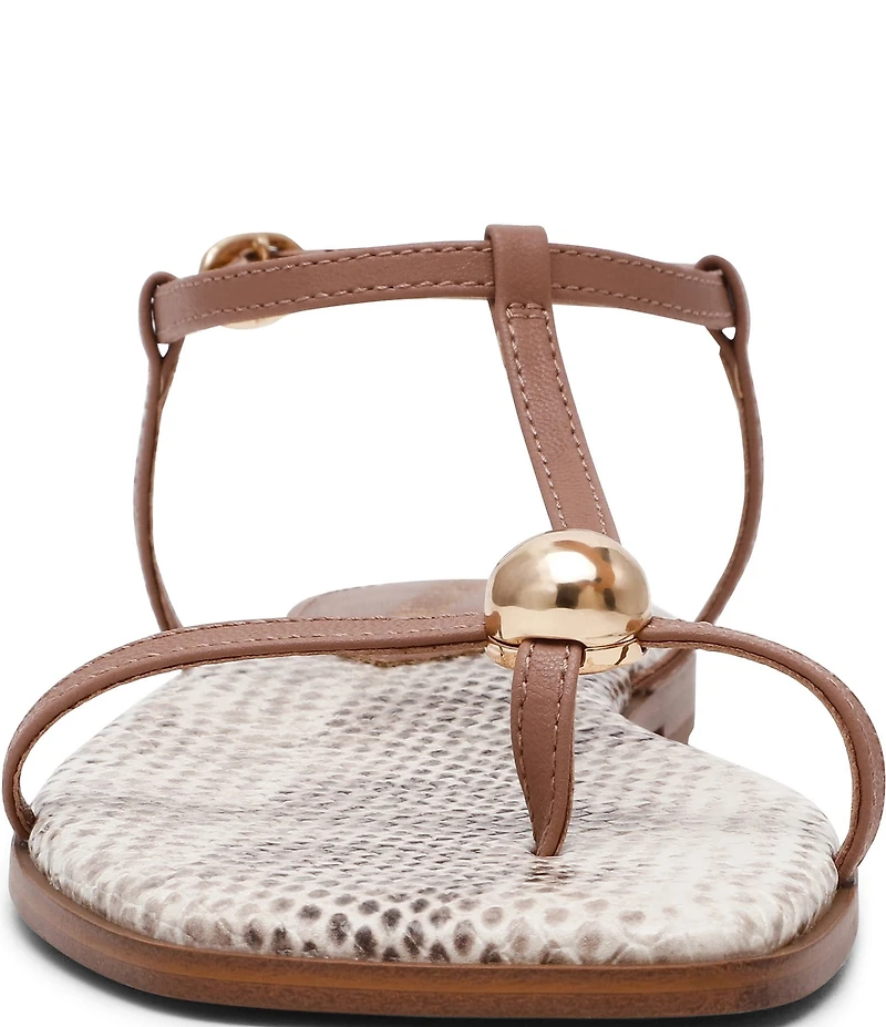 Steve Madden Ritzy Snake Print T-Strap Gold Hardware Flat Sandals