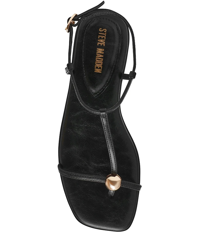 Steve Madden Ritzy T-Strap Hardware Detail Flat Sandals