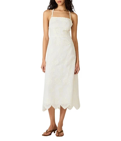 Steve Madden Riyan Square Neck Sleeveless Embroidered Gossamer Midi Dress