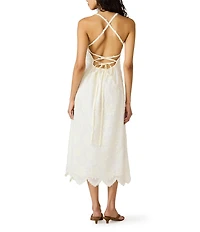 Steve Madden Riyan Square Neck Sleeveless Embroidered Gossamer Midi Dress