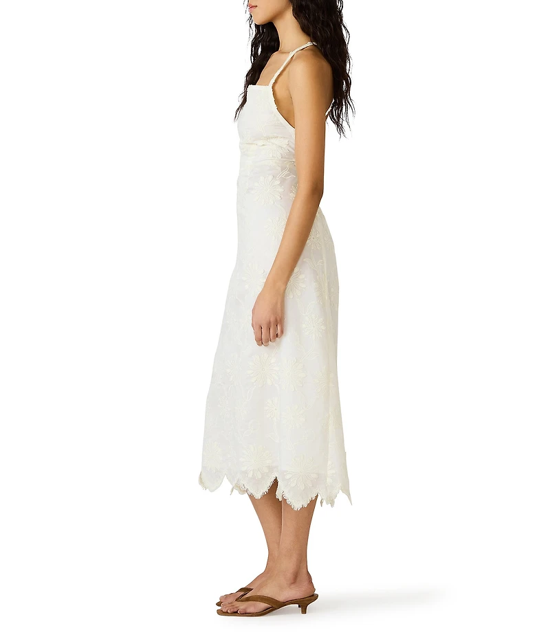 Steve Madden Riyan Square Neck Sleeveless Embroidered Gossamer Midi Dress
