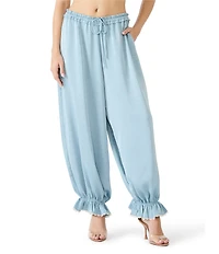 Steve Madden Roan Lightweight Wash Satin Drawstring Scallop Trim Pants