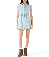Steve Madden Robbie Collared Cap Sleeve Denim Mini Shirt Dress
