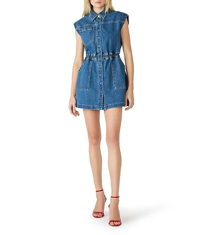 Steve Madden Robbie Collared Cap Sleeve Denim Mini Shirt Dress