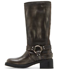 Steve Madden Rocky Distressed Leather Buckle Hardware Tall Moto Engineer Boots