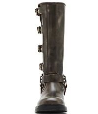Steve Madden Rocky Distressed Leather Buckle Hardware Tall Moto Engineer Boots