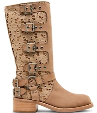 Steve Madden Rocky Floral Crochet Buckle Strap Hardware Moto Engineer Boots