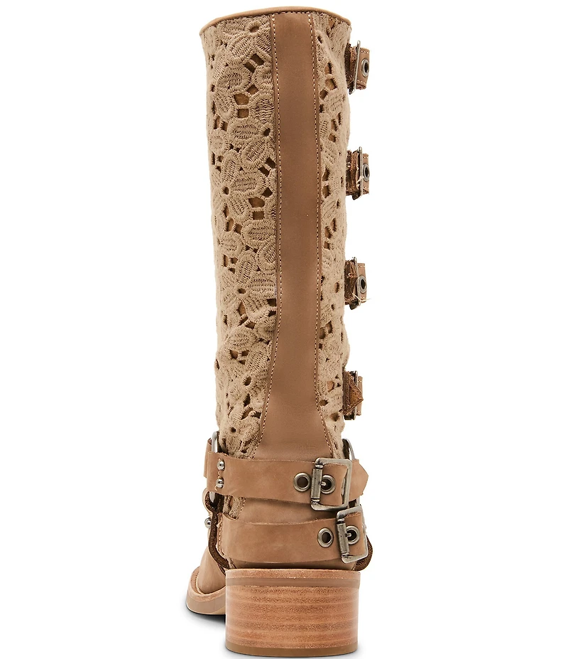 Steve Madden Rocky Floral Crochet Buckle Strap Hardware Moto Engineer Boots