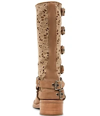 Steve Madden Rocky Floral Crochet Buckle Strap Hardware Moto Engineer Boots