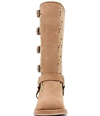 Steve Madden Rocky Floral Crochet Buckle Strap Hardware Moto Engineer Boots