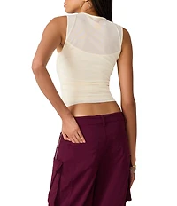 Steve Madden Roman Mesh Cowl Neck Sleeveless Ruched Top