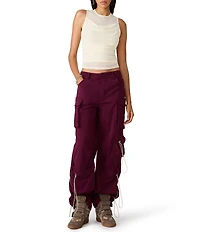 Steve Madden Roman Mesh Cowl Neck Sleeveless Ruched Top