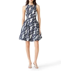 Steve Madden Rora Floral Print Crew Illusion Neckline Sleeveless Drop Waist Mini Dress