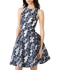 Steve Madden Rora Floral Print Crew Illusion Neckline Sleeveless Drop Waist Mini Dress