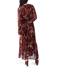 Steve Madden Rosabell Floral Print Ruffle Scoop Neck Long Sleeve Textured Chiffon Dress