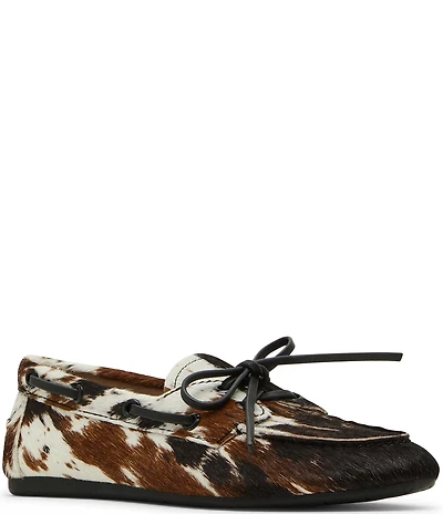 Steve Madden Sag-H Bow Detail Cow Print Haircalf Boat Shoes