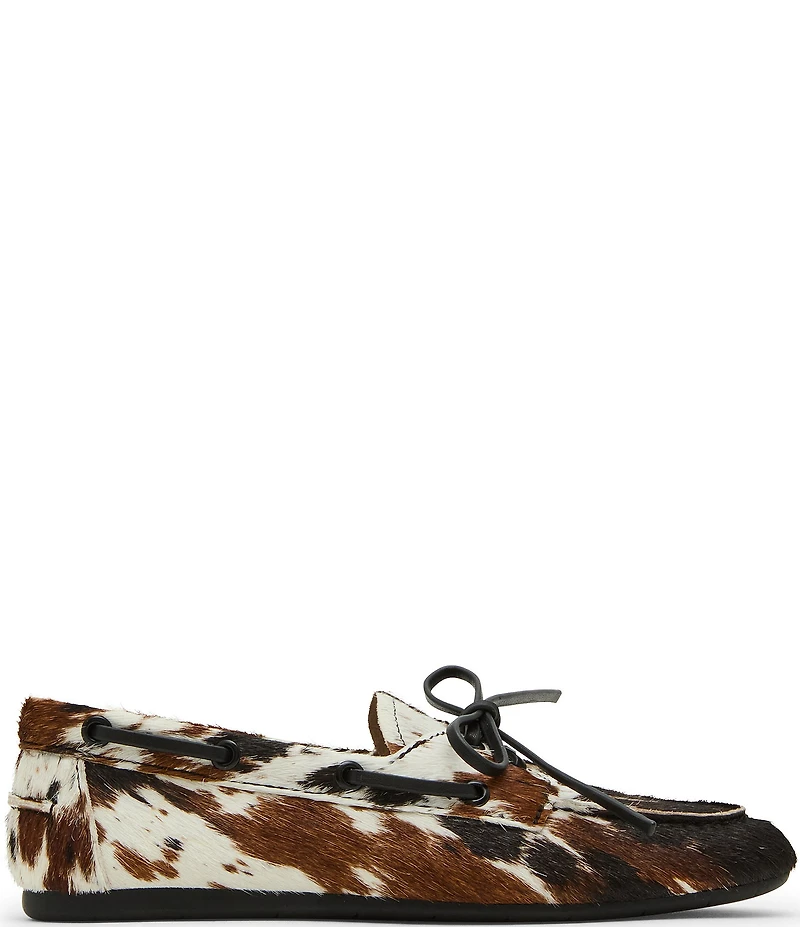 Steve Madden Sag Bow Detail Cow Print Haircalf Boat Shoes