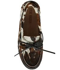 Steve Madden Sag Bow Detail Cow Print Haircalf Boat Shoes