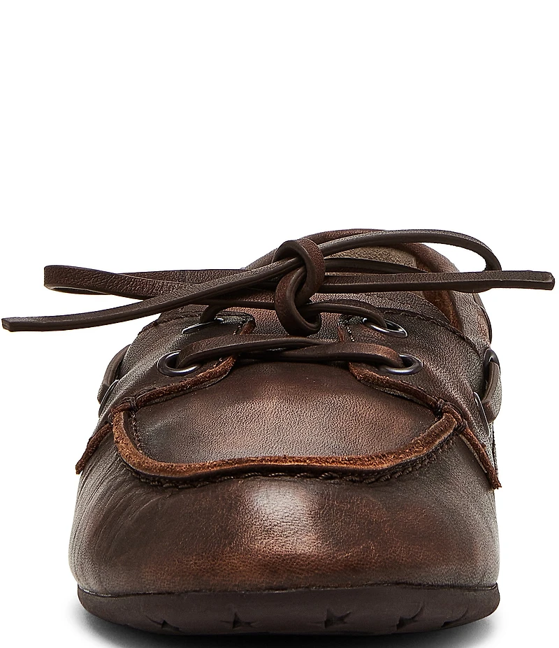Steve Madden Sag Distressed Leather Bow Detail Boat Shoes