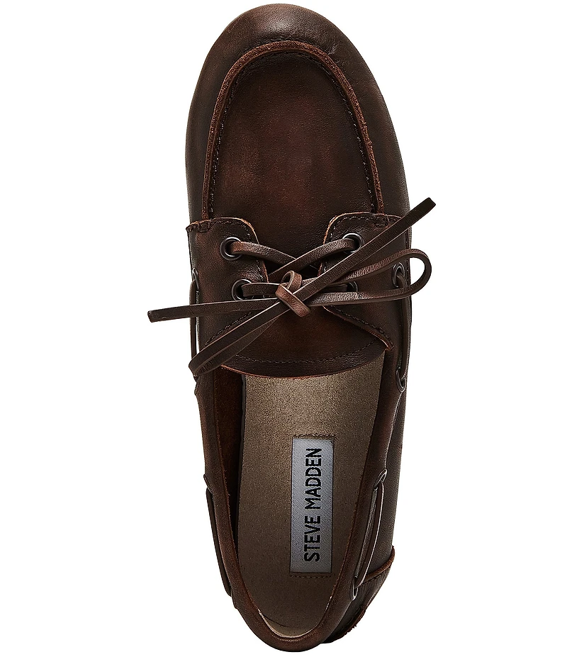Steve Madden Sag Distressed Leather Bow Detail Boat Shoes