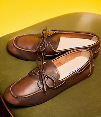 Steve Madden Sag Distressed Leather Bow Detail Boat Shoes