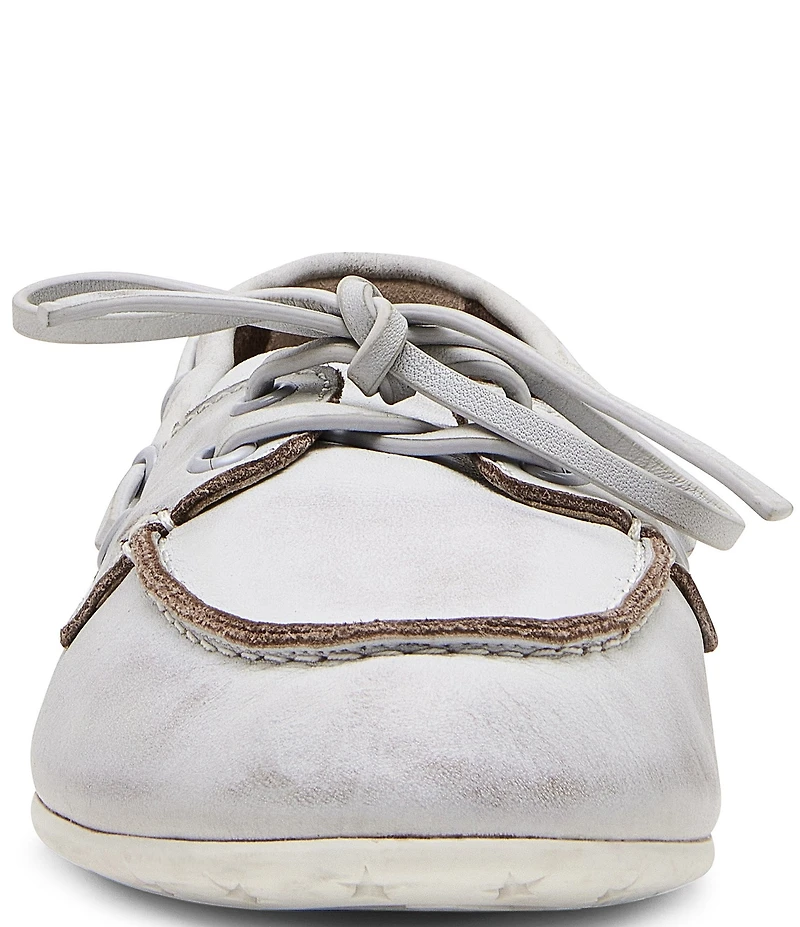 Steve Madden Sag Distressed Leather Bow Detail Boat Shoes