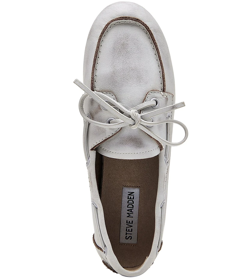 Steve Madden Sag Distressed Leather Bow Detail Boat Shoes