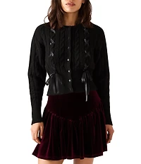 Steve Madden Saidee Crew Neck Long Sleeve Pointelle Cable Knit Cardigan