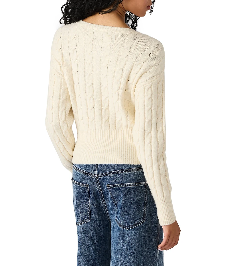 Steve Madden Saidee Crew Neck Long Sleeve Pointelle Cable Knit Cardigan