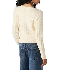 Steve Madden Saidee Crew Neck Long Sleeve Pointelle Cable Knit Cardigan