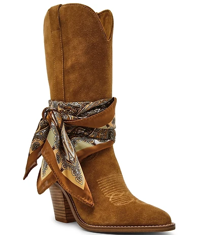 Steve Madden Sally Scarf Suede Mid Calf Western Boots