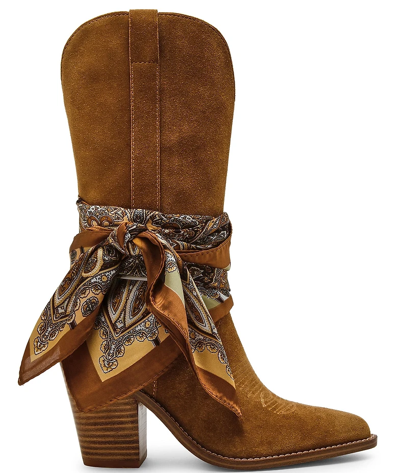 Steve Madden Sally Scarf Suede Mid Calf Western Boots