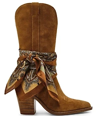 Steve Madden Sally Scarf Suede Mid Calf Western Boots