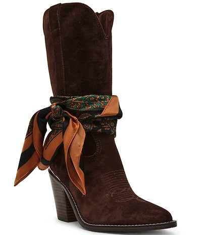 Steve Madden Sally Scarf Suede Mid Calf Western Boots